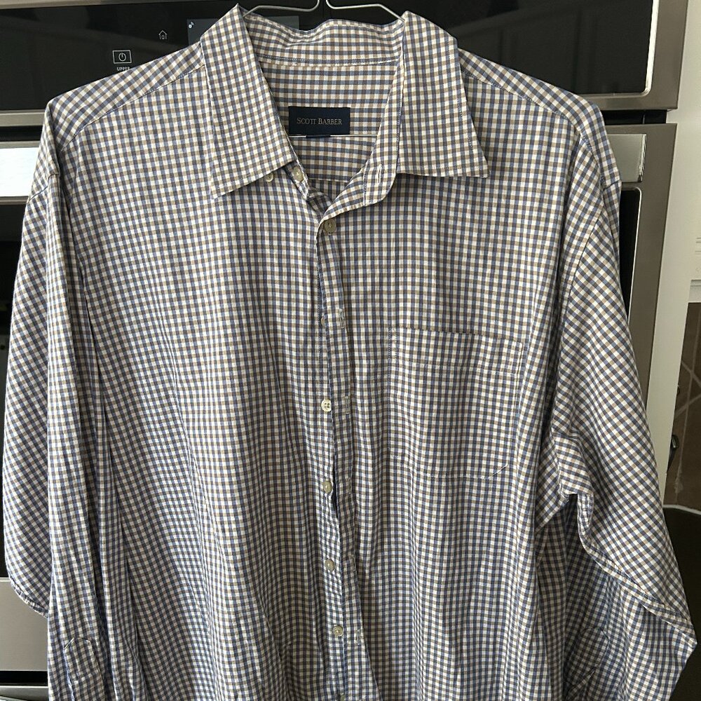 Scott Barber Long Sleeve Men's Dress Shirt - Brown Checker with Blue Gray - XXL